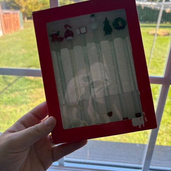 Vintage Hudson Bay Company Blown Glass Cocktail Swizzle Sticks Christmas Set 6 - Picture 4 of 8